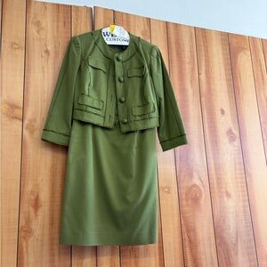 Women’s Olive Green Dress and Cropped Jacket Set